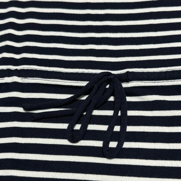 Talbots Women LP Stretchy Striped Navy Blue/White Shirt Sleeve Maxi Dress Slits - Picture 9 of 13